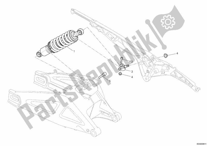 All parts for the Rear Shock Absorber of the Ducati Monster 795 Thailand 2012